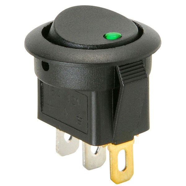 Main product image for SPST Automotive Round Rocker Switch w/Green LED 12V 060-772